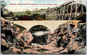 Clinton Massachusetts MA, 1912 Spillway-Mass, Central Bridge & Tunnel, Postcard