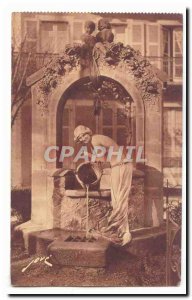Pau Old Postcard The woman at the well (M Gabard work of sculptor