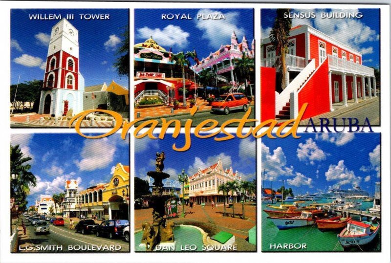 3~4X6 Postcards  Oranjestad, Aruba STREET SCENES~VIEWS & LIGHT HOUSE & MAP CARD