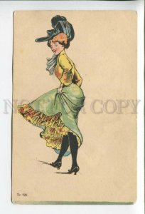 431804 HOLD-TO-LIGHT Fashion Young BELLE Woman & Old Gentleman Vintage postcard