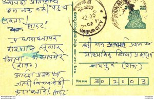 India Postal Stationery Tiger 25 Jaipur City cds