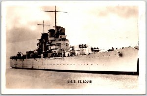 1945 Military Ship U.S.S Saint Louis Real Photo RPPC Posted Postcard