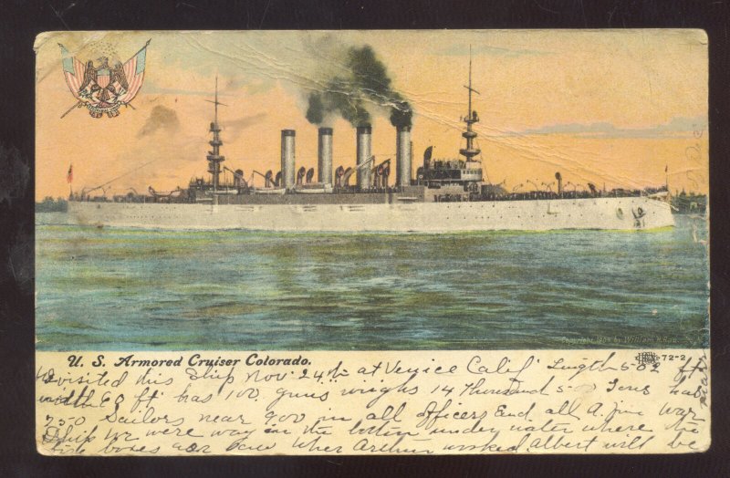 UNITED STATES NAVY CRUISER US CRUISER COLORADO MILITARY SHIP OLD POSTCARD