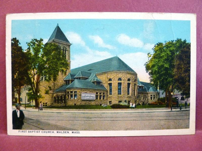 Postcard MA Malden First Baptist Church