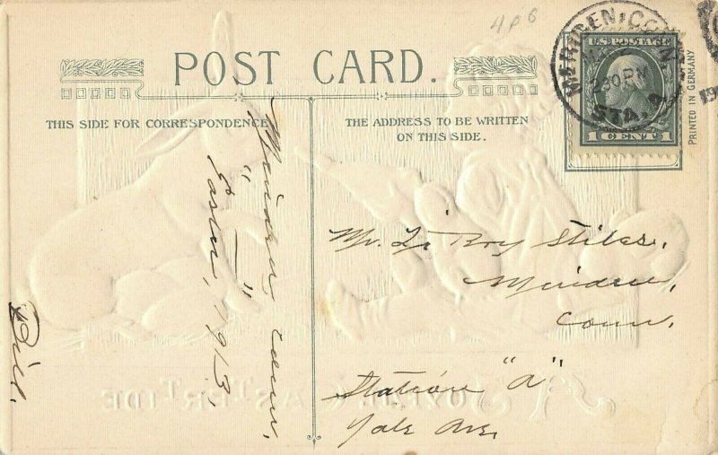 Winsch baby feeding rabbit Easter postcard AE97