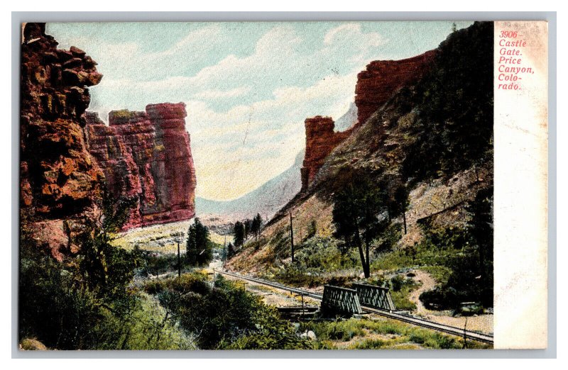 Postcard CO Castle Gate Price Canyon Colorado Railroad Tracks And Bridge 