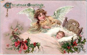 TUCK  Merry Christmas Postcard ANGEL & HOLLY  c1910s