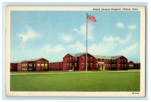 c1940s US Flag, General Hospital Clinton Iowa IA Unposted Vintage Postcard