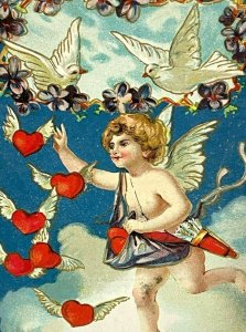 Vintage Postcard Early 1900s Cupid Cherub Angel Doves Hearts Floral (1911)