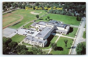 1950s GLENS FALLS NEW YORK NY HIGH SCHOOL ADIRONDACKS AERIAL VIEW POSTCARD P2917