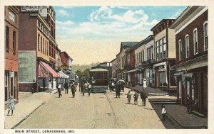 Lonaconing MD Main Street Storefronts Trolley Postcard