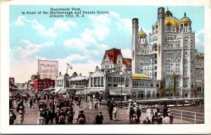Vtg Atlantic City NJ Boardwalk View Marlborough & Dennis Hotels 1920s Postcard