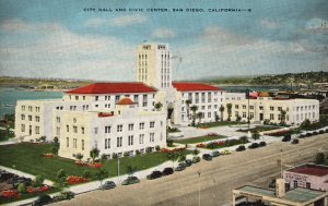 Vintage Postcard City Hall Building Office Civic Center San Diego California CA