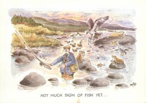 Comic fishing angler signed Besley