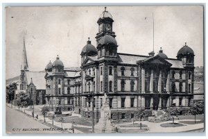 1911 City Building Clock Tower Monument Statue Landscape Wheeling WVA Postcard