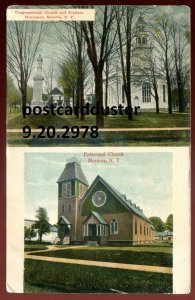 h5146- MORAVIA NY Postcard 1910s Churches & Soldiers Monument by Yager, Crandall