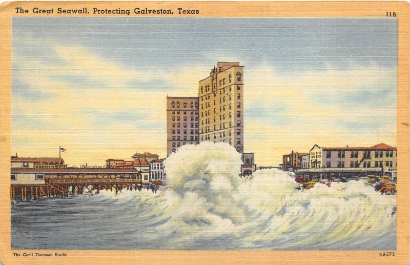 Galveston Texas 1940s Postcard The Great Seawall 