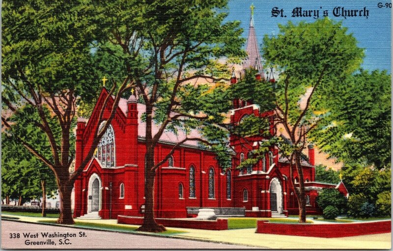 St Marys Church W Washington St Greenville SC South Carolina Linen Postcard VTG  