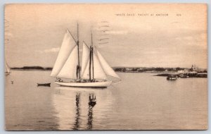 1942 White Sails Yachts At Anchor Water Sports Adventure Posted Postcard