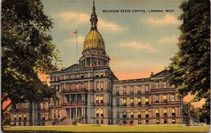 Michigan State Capitol Lansing Michigan MI Linen Postcard Tichnor VTG UNP 