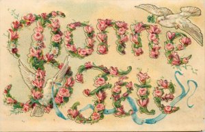 Embossed seasonal floral fantasy greetings Bonne Fete