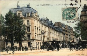 CPA PARIS 8e - Caserne et rue (75456)