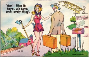 Woman WIth Hoe Farm Risque Comic Art Humor Postcard Artist Jackson JH9