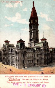 Pennsylvania Philadelphia City Hall Advertising Card J B Barnary Company Boys...