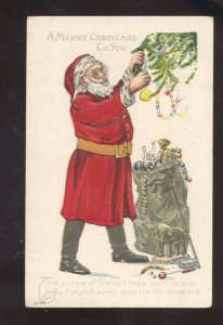 LARGE SANTA CLAUS TOYS FULL RED ROBE VINTAGE CHRISTMAS POSTCARD DORCHESTER IA