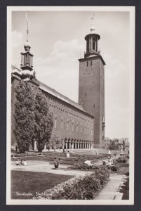 Vintage postcard City Hall Stadshuset garden view Stockholm Sweden
