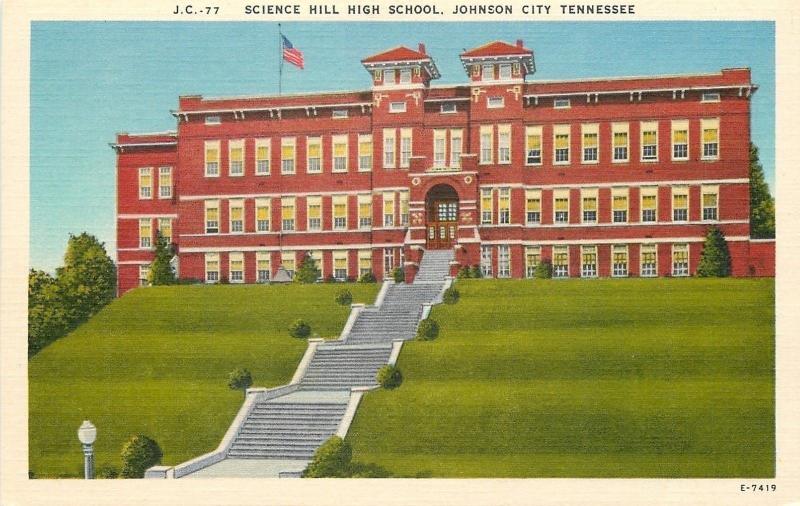 Johnson City Tennessee~Science Hill High School~~Lamp Post~1940s Postcard 