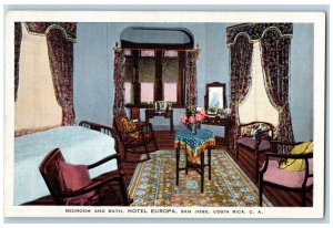 San Jose Costa Rica C.A. Postcard Hotel Europa Bedroom and Bath c1930's