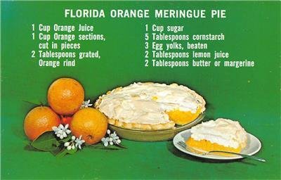 FLORIDA ORANGE MERINGUE PIE Recipe Cooking Food c1960s Vintage Postcard