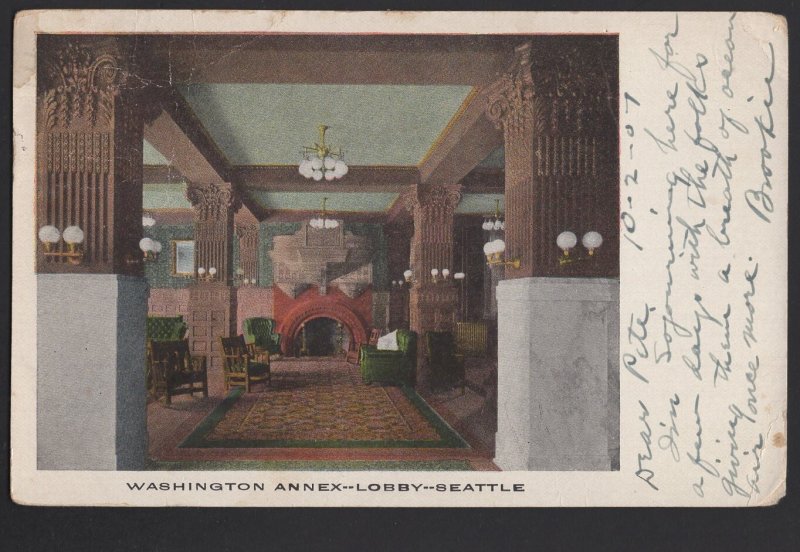 Washington SEATTLE Hotel Washington Annex And Lobby pm1908 ~ Und/B
