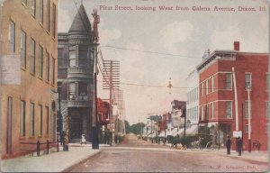 Postcard First Street Looking West from Galena Ave Dixon IL