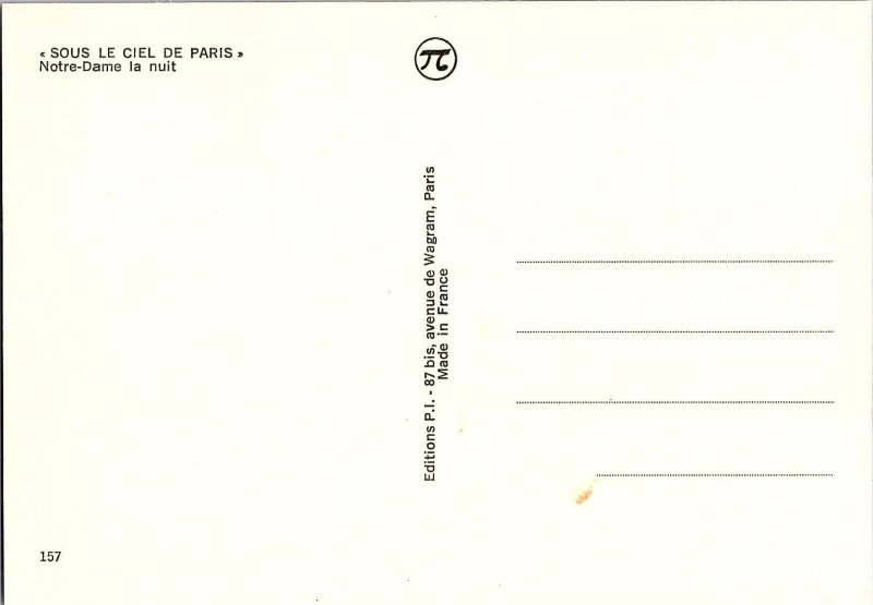 Night View Notre-Dame Cathedral Paris Continental Postcard