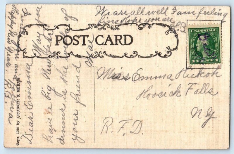 Christmas Postcard Dinner Message Holly Berries Wreath Embossed c1910's Antique