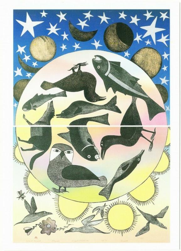 Siilavut Nunavut Birds Fish Moon Stars by Kenojuak Ashevak Art Postcard