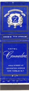 New York City, NY Match Cover, Hotel Commodore, Lexington Avenue