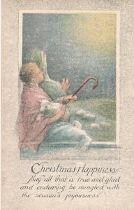 Christmas Happiness Greetings - Shepherds with Lamb looking at Light in Sky - DB