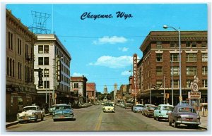 CHEYENNE, WY Wyoming ~ CAPITOL AVENUE Street Scene Theatre c1950s Cars Postcard