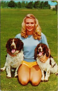 Pretty Blonde Woman With Dogs Spaniel ?? Unused Vintage Postcard F85