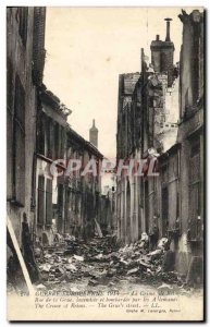 Postcard Old Army Crime Reims Street of the Crane burned and bombed by the Ge...