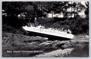RPPC~Wisconsin Dells Creek~Amphibious Duck Tour Boat Scene~Flag~c1950 Postcard
