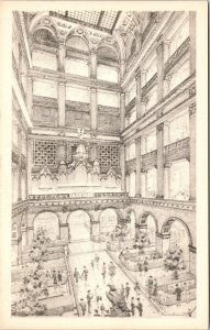 John Wanamaker Grand Court Philadelphia Pennsylvania Landmark BW Postcard 