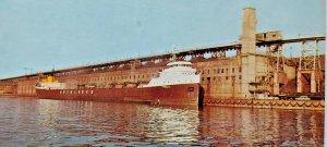 Ore Boat Loading Taconite Ship Postcard Schroeder Minnesota Dexter Chrome Bridge