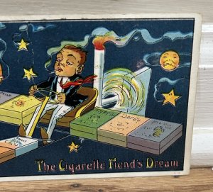 Antique Postcard The Cigarette Fiends Dream Anthropomorphic Moon Surreal!!!