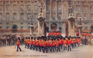Grenadier Guards Leaving Buckingham Palace, early postcard, Unused