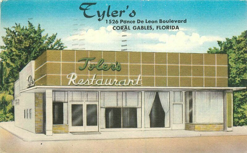 Coral Gables Florida Tyler's Restaurant roadside Postcard MWM Nationwide 21-1425