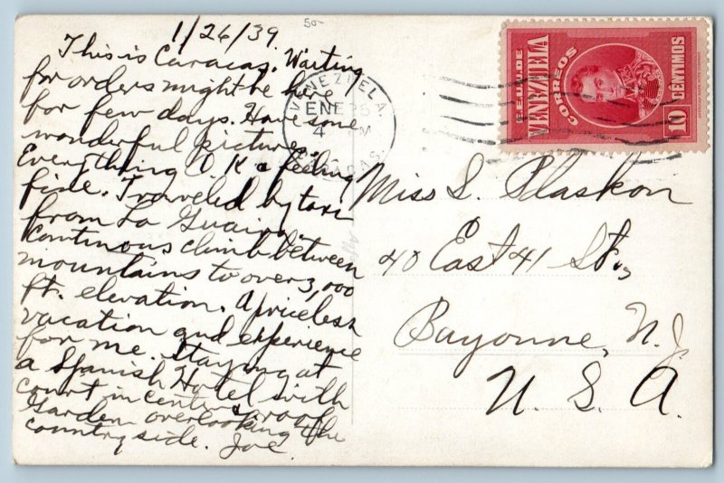 Caracas Venezuela Postcard Street Business Section 1939 Posted RPPC Photo
